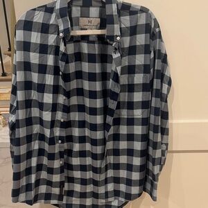 Lands' End Men's Checkered Navy and Light Blue Shirt